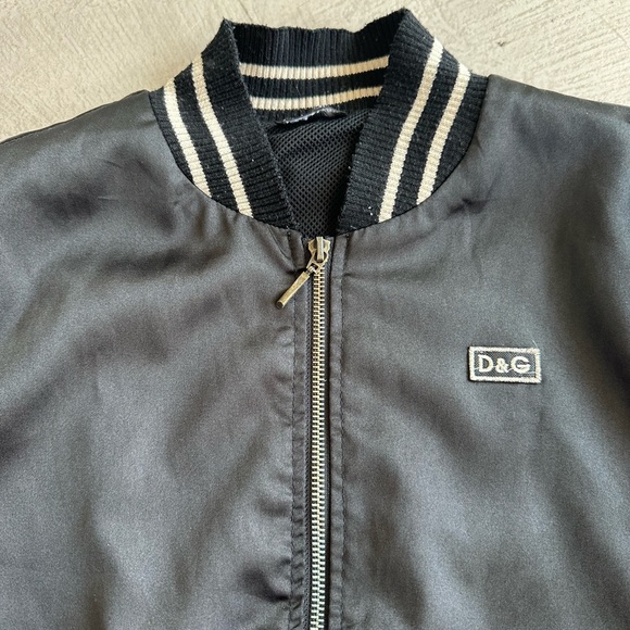 Dolce & Gabbana Vtg. Y2K black satin Bomber jacket embroidery Logo S - Picture 5 of 15